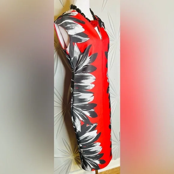 NY & Company SZ M black/red/gray sleeveless dress w/rear concealed zip, v-neck - Picture 4 of 6